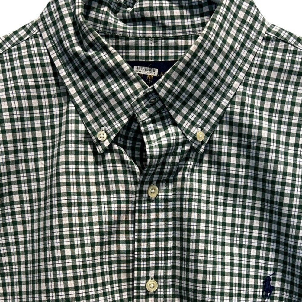 Ralph Lauren Button Down‎ XL Mens Green White Check Long Sleeve Pony Logo Shirt